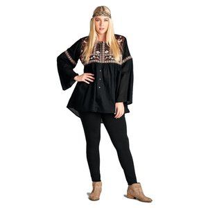 Velzera Button Down Embroidered Shirt, Black